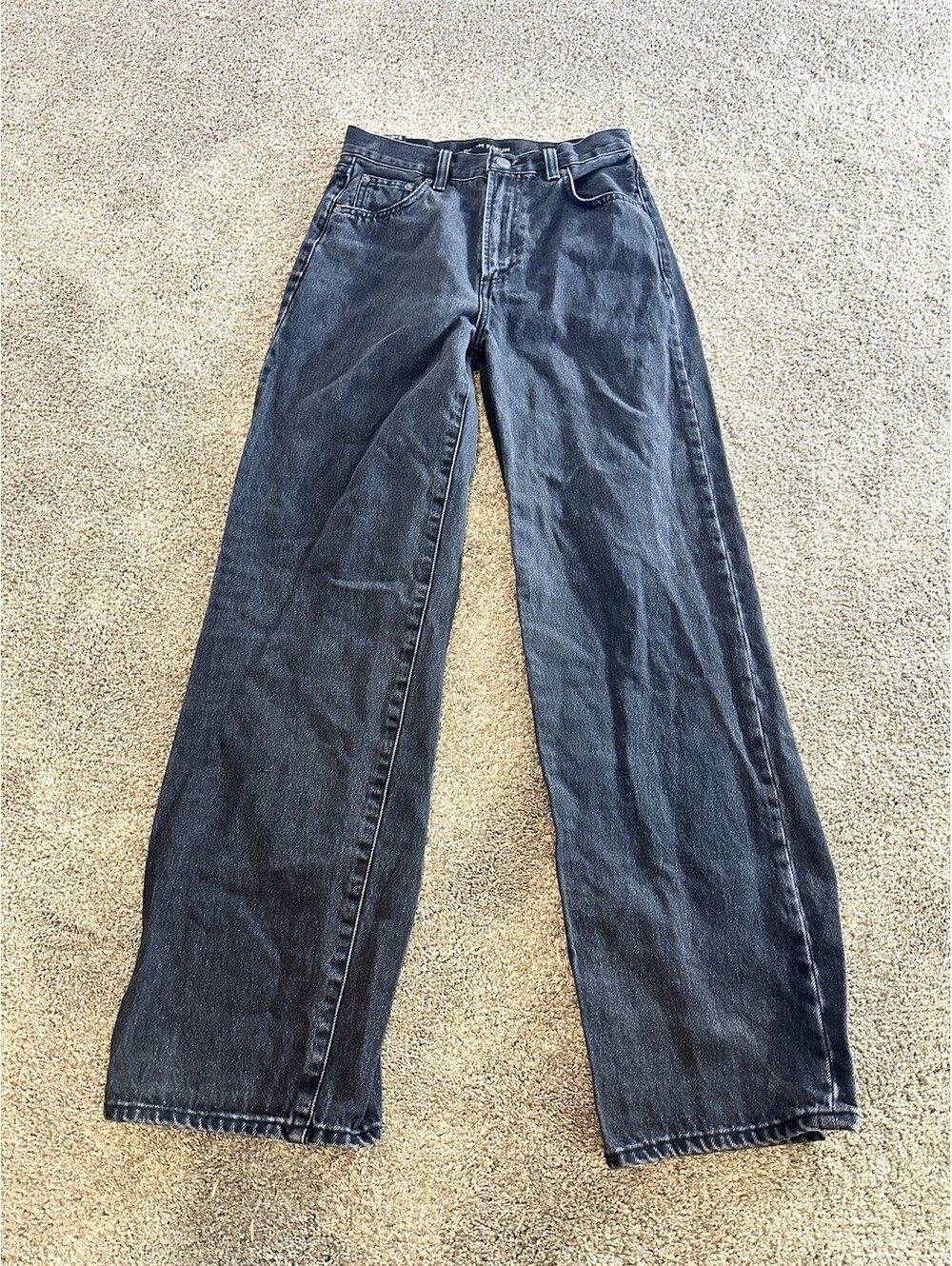 Denim Forum Womens Size 24 The Farrah High Rise Wide Leg Jeans Black Distressed